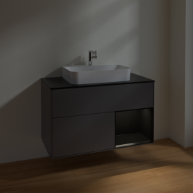 Тумба под раковину Villeroy & Boch Finion 100х50,1 см с подсветкой МДФ антрацит матовый лак/стекло черное матовое F372PDGK
