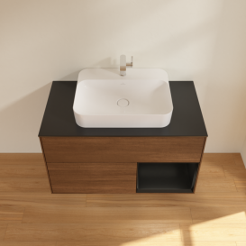 Тумба под раковину Villeroy & Boch Finion 100х50,1 см с подсветкой МДФ шпон грецкого ореха/стекло черное матовое F372PDGN