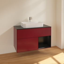 Тумба под раковину Villeroy & Boch Finion 100х50,1 см с подсветкой МДФ пион матовый лак/стекло черное матовое F372PDHB