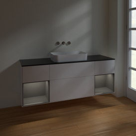 Тумба под раковину Villeroy & Boch Finion 160х50,1 см с подсветкой МДФ белый матовый лак/стекло черное матовое F742GKMT