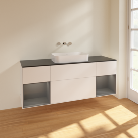 Тумба под раковину Villeroy & Boch Finion 160х50,1 см с подсветкой МДФ белый матовый лак/стекло черное матовое F742GKMT