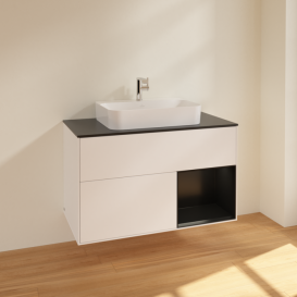 Тумба під раковину Villeroy & Boch Finion 100х50,1 см із підсвічуванням МДФ білий матовий лак/скло чорне матове F372PDMT