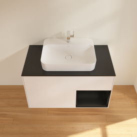Тумба під раковину Villeroy & Boch Finion 100х50,1 см із підсвічуванням МДФ білий матовий лак/скло чорне матове F372PDMT