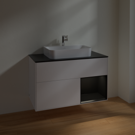 Тумба під раковину Villeroy & Boch Finion 100х50,1 см із підсвічуванням МДФ білий матовий лак/скло чорне матове F372PDMT
