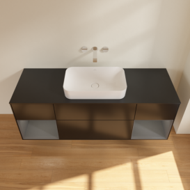 Тумба под раковину Villeroy & Boch Finion 160х50,1 см с подсветкой МДФ черный матовый лак/стекло черное матовое F742GKPD