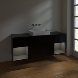 Тумба под раковину Villeroy & Boch Finion 160х50,1 см с подсветкой МДФ черный матовый лак/стекло черное матовое F742GKPD