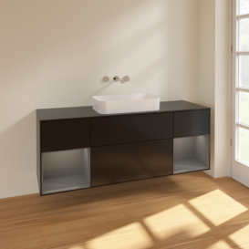Тумба под раковину Villeroy & Boch Finion 160х50,1 см с подсветкой МДФ черный матовый лак/стекло черное матовое F742GKPD