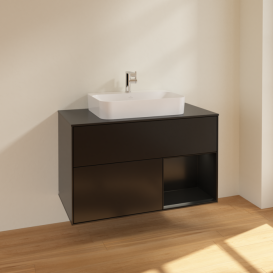 Тумба под раковину Villeroy & Boch Finion 100х50,1 см с подсветкой МДФ черный матовый лак/стекло черное матовое F372PDPD