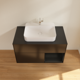 Тумба под раковину Villeroy & Boch Finion 100х50,1 см с подсветкой МДФ черный матовый лак/стекло черное матовое F372PDPD