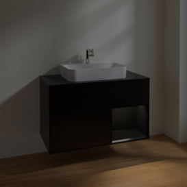 Тумба под раковину Villeroy & Boch Finion 100х50,1 см с подсветкой МДФ черный матовый лак/стекло черное матовое F372PDPD