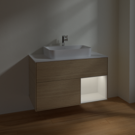 Тумба под раковину Villeroy & Boch Finion 100х50,1 см с подсветкой МДФ шпон дуба/стекло белое матовое F371GFPC