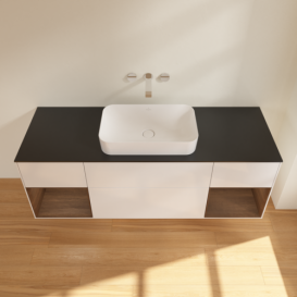 Тумба под раковину Villeroy & Boch Finion 160х50,1 см с подсветкой МДФ глянцевый белый лак/стекло черное матовое F742GNGF