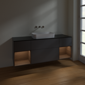 Тумба под раковину Villeroy & Boch Finion 160х50,1 см с подсветкой МДФ антрацит матовый лак/стекло черное матовое F742GNGK