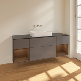 Тумба под раковину Villeroy & Boch Finion 160х50,1 см с подсветкой МДФ антрацит матовый лак/стекло черное матовое F742GNGK