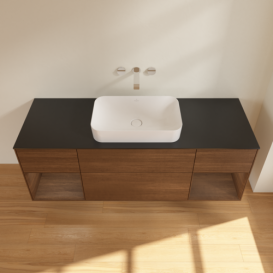 Тумба под раковину Villeroy & Boch Finion 160х50,1 см с подсветкой МДФ шпон грецкого ореха/стекло черное матовое F742GNGN