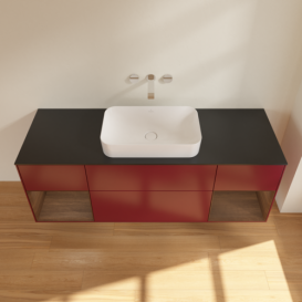 Тумба под раковину Villeroy & Boch Finion 160х50,1 см с подсветкой МДФ пион матовый лак/стекло черное матовое F742GNHB