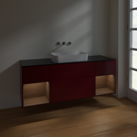 Тумба под раковину Villeroy & Boch Finion 160х50,1 см с подсветкой МДФ пион матовый лак/стекло черное матовое F742GNHB