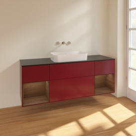 Тумба под раковину Villeroy & Boch Finion 160х50,1 см с подсветкой МДФ пион матовый лак/стекло черное матовое F742GNHB