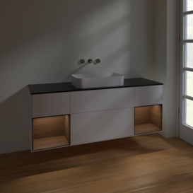 Тумба под раковину Villeroy & Boch Finion 160х50,1 см с подсветкой МДФ белый матовый лак/стекло черное матовое F742GNMT