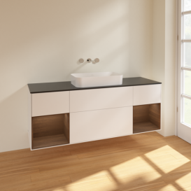 Тумба под раковину Villeroy & Boch Finion 160х50,1 см с подсветкой МДФ белый матовый лак/стекло черное матовое F742GNMT