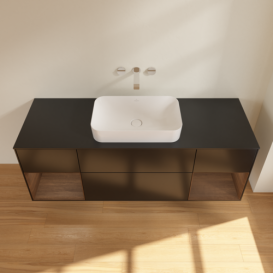 Тумба під раковину Villeroy & Boch Finion 160х50,1 см із підсвічуванням МДФ чорний матовий лак/скло чорне матове F742GNPD