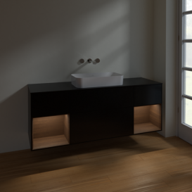 Тумба під раковину Villeroy & Boch Finion 160х50,1 см із підсвічуванням МДФ чорний матовий лак/скло чорне матове F742GNPD