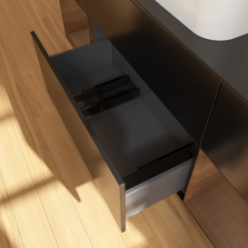 Тумба під раковину Villeroy & Boch Finion 160х50,1 см із підсвічуванням МДФ чорний матовий лак/скло чорне матове F742GNPD