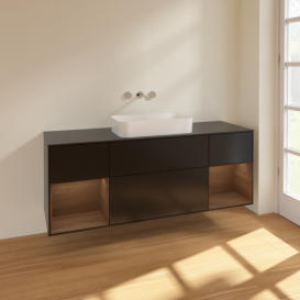 Тумба під раковину Villeroy & Boch Finion 160х50,1 см із підсвічуванням МДФ чорний матовий лак/скло чорне матове F742GNPD