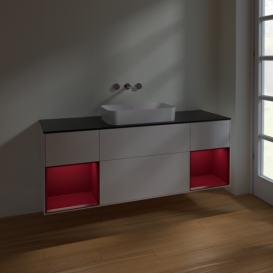 Тумба под раковину Villeroy & Boch Finion 160х50,1 см с подсветкой МДФ глянцевый белый лак/стекло черное матовое F742HBGF