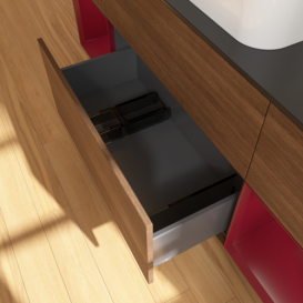 Тумба под раковину Villeroy & Boch Finion 160х50,1 см с подсветкой МДФ шпон грецкого ореха/стекло черное матовое F742HBGN