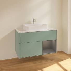 Тумба под раковину Villeroy & Boch Finion 100х50,1 см с подсветкой МДФ оливковый матовый лак/стекло белое матовое F371GKGM