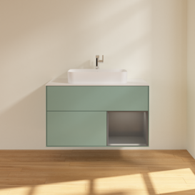 Тумба под раковину Villeroy & Boch Finion 100х50,1 см с подсветкой МДФ оливковый матовый лак/стекло белое матовое F371GKGM