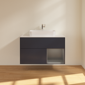 Тумба под раковину Villeroy & Boch Finion 100х50,1 см с подсветкой МДФ темно-синий матовый лак/стекло белое матовое F371GKHG