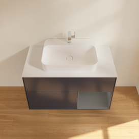 Тумба под раковину Villeroy & Boch Finion 100х50,1 см с подсветкой МДФ темно-синий матовый лак/стекло белое матовое F371GKHG