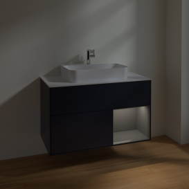 Тумба под раковину Villeroy & Boch Finion 100х50,1 см с подсветкой МДФ темно-синий матовый лак/стекло белое матовое F371GKHG