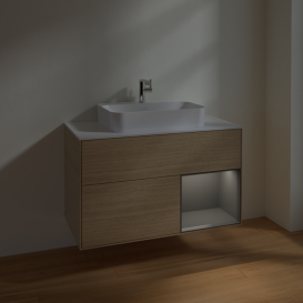 Тумба под раковину Villeroy & Boch Finion 100х50,1 см с подсветкой МДФ шпон дуба/стекло белое матовое F371GKPC