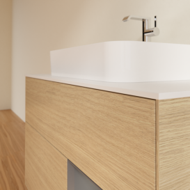 Тумба под раковину Villeroy & Boch Finion 100х50,1 см с подсветкой МДФ шпон дуба/стекло белое матовое F371GKPC