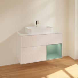 Тумба під раковину Villeroy & Boch Finion 100х50,1 см з підсвіткою МДФ білий глянцевий лак/скло біле матове F371GMGF