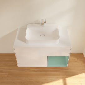 Тумба під раковину Villeroy & Boch Finion 100х50,1 см з підсвіткою МДФ білий глянцевий лак/скло біле матове F371GMGF