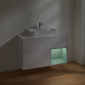 Тумба під раковину Villeroy & Boch Finion 100х50,1 см з підсвіткою МДФ білий глянцевий лак/скло біле матове F371GMGF