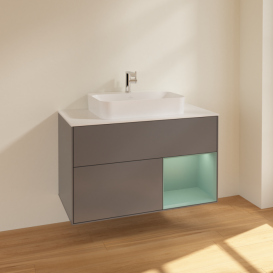 Тумба под раковину Villeroy & Boch Finion 100х50,1 см с подсветкой МДФ антрацит матовый лак/стекло белое матовое F371GMGK