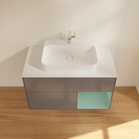 Тумба под раковину Villeroy & Boch Finion 100х50,1 см с подсветкой МДФ антрацит матовый лак/стекло белое матовое F371GMGK