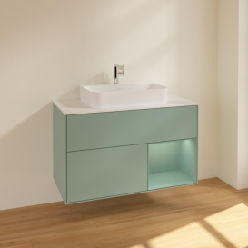 Тумба под раковину Villeroy & Boch Finion 100х50,1 см с подсветкой МДФ оливковый матовый лак/стекло белое матовое F371GMGM