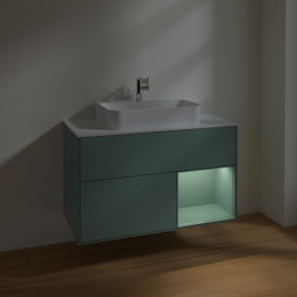 Тумба под раковину Villeroy & Boch Finion 100х50,1 см с подсветкой МДФ оливковый матовый лак/стекло белое матовое F371GMGM