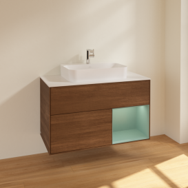 Тумба под раковину Villeroy & Boch Finion 100х50,1 см с подсветкой МДФ шпон грецкого ореха/стекло белое матовое F371GMGN