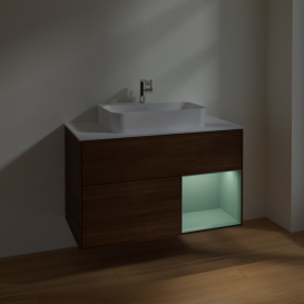 Тумба под раковину Villeroy & Boch Finion 100х50,1 см с подсветкой МДФ шпон грецкого ореха/стекло белое матовое F371GMGN