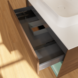 Тумба под раковину Villeroy & Boch Finion 100х50,1 см с подсветкой МДФ шпон грецкого ореха/стекло белое матовое F371GMGN