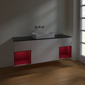 Тумба под раковину Villeroy & Boch Finion 160х50,1 см с подсветкой МДФ белый матовый лак/стекло черное матовое F742HBMT