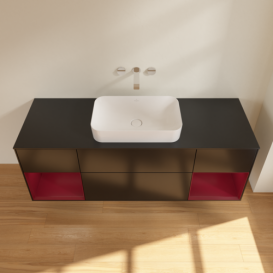 Тумба под раковину Villeroy & Boch Finion 160х50,1 см с подсветкой МДФ черный матовый лак/стекло черное матовое F742HBPD