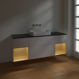 Тумба под раковину Villeroy & Boch Finion 160х50,1 см с подсветкой МДФ глянцевый белый лак/стекло черное матовое F742HFGF